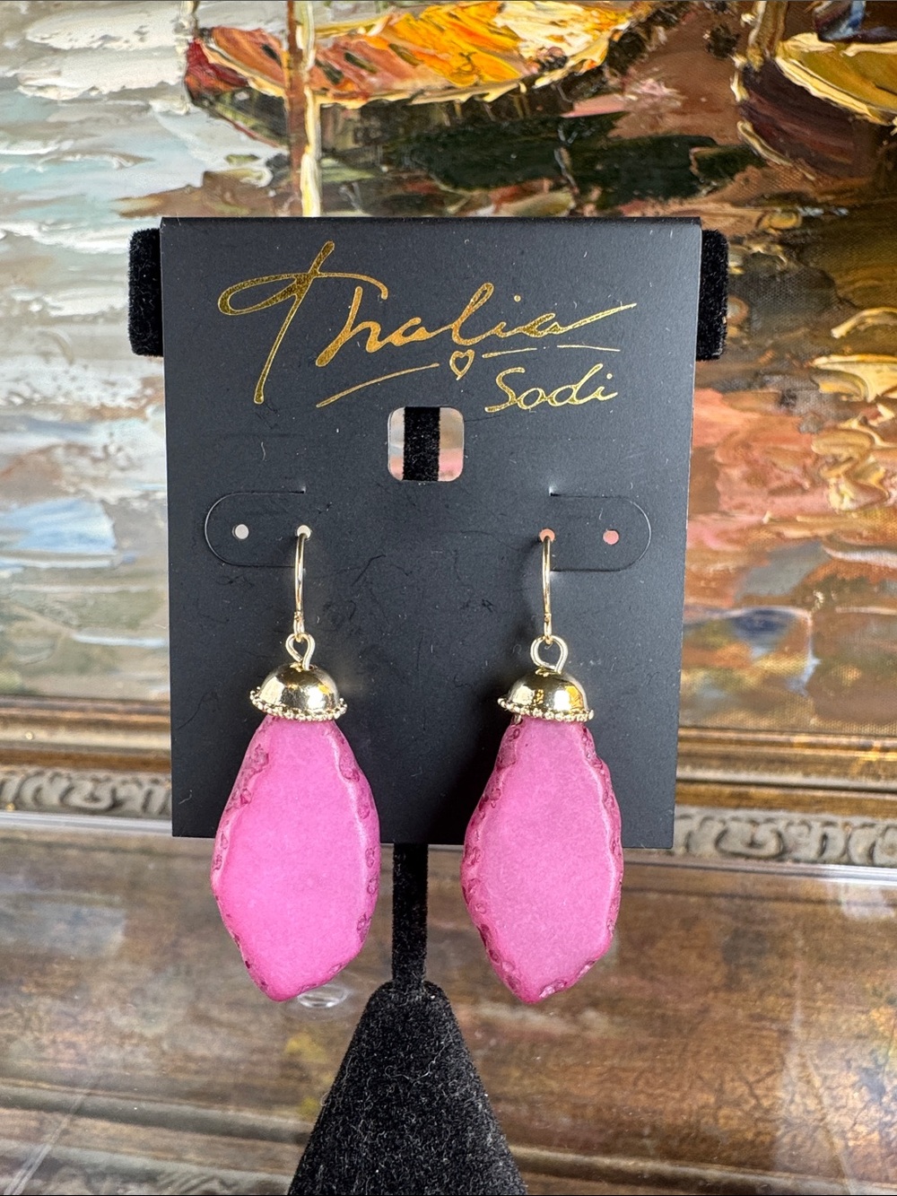0612-Thalia‎ Sodi Hot Pink and Gold Teardrop Drop Earrings